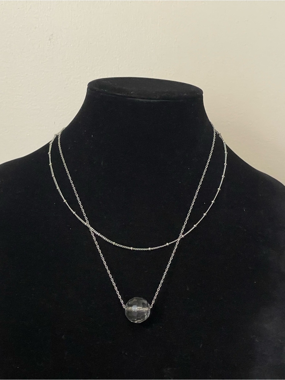 Cookie Lee Silver Layered Necklace with Clear Crystal Pendant
